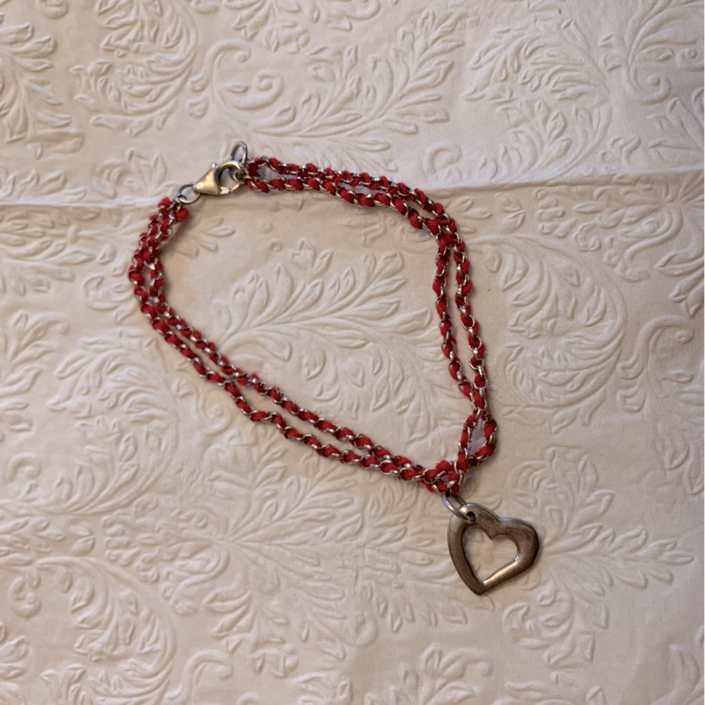 Silver and red heart bracelet